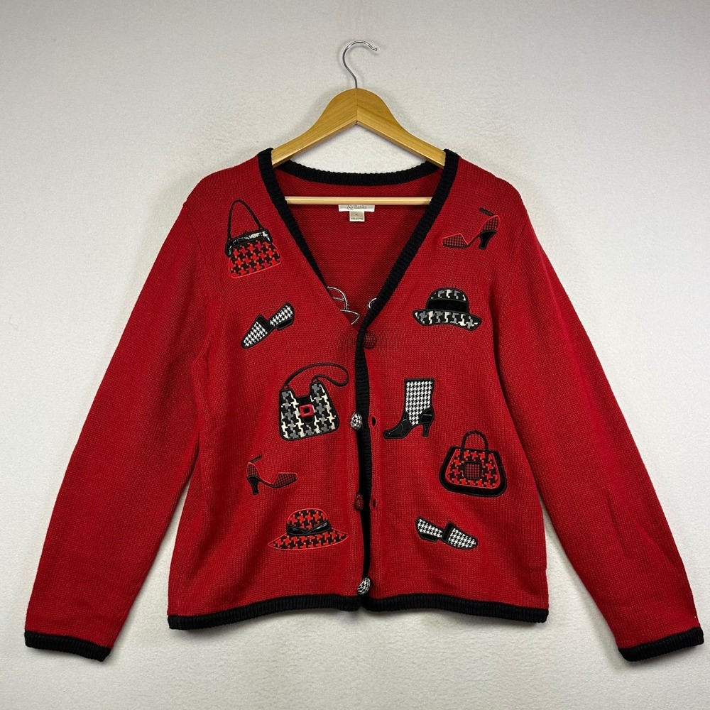 Grandmacore Novelty Christopher & Banks XL Red Embroidered Accessory Cardigan